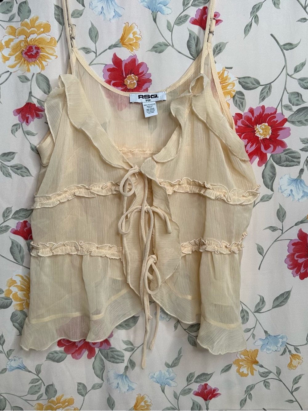 RSQ | Cream Ruffle Tie-Front Cami Top